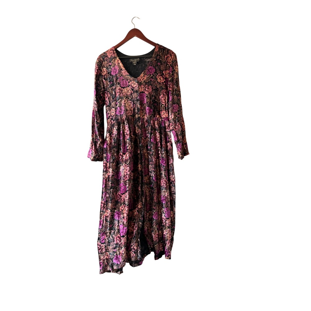 Nostalgia Vintage Floral velour Maxi Dress Plum Magenta Boho Whimsigoth Small